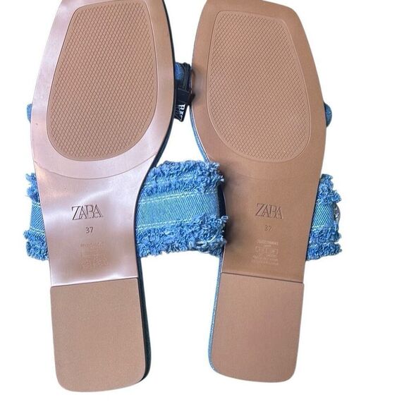 NWT Zara Blue Denim Flat Buckled Sandals 37 6.5 - Picture 10 of 11